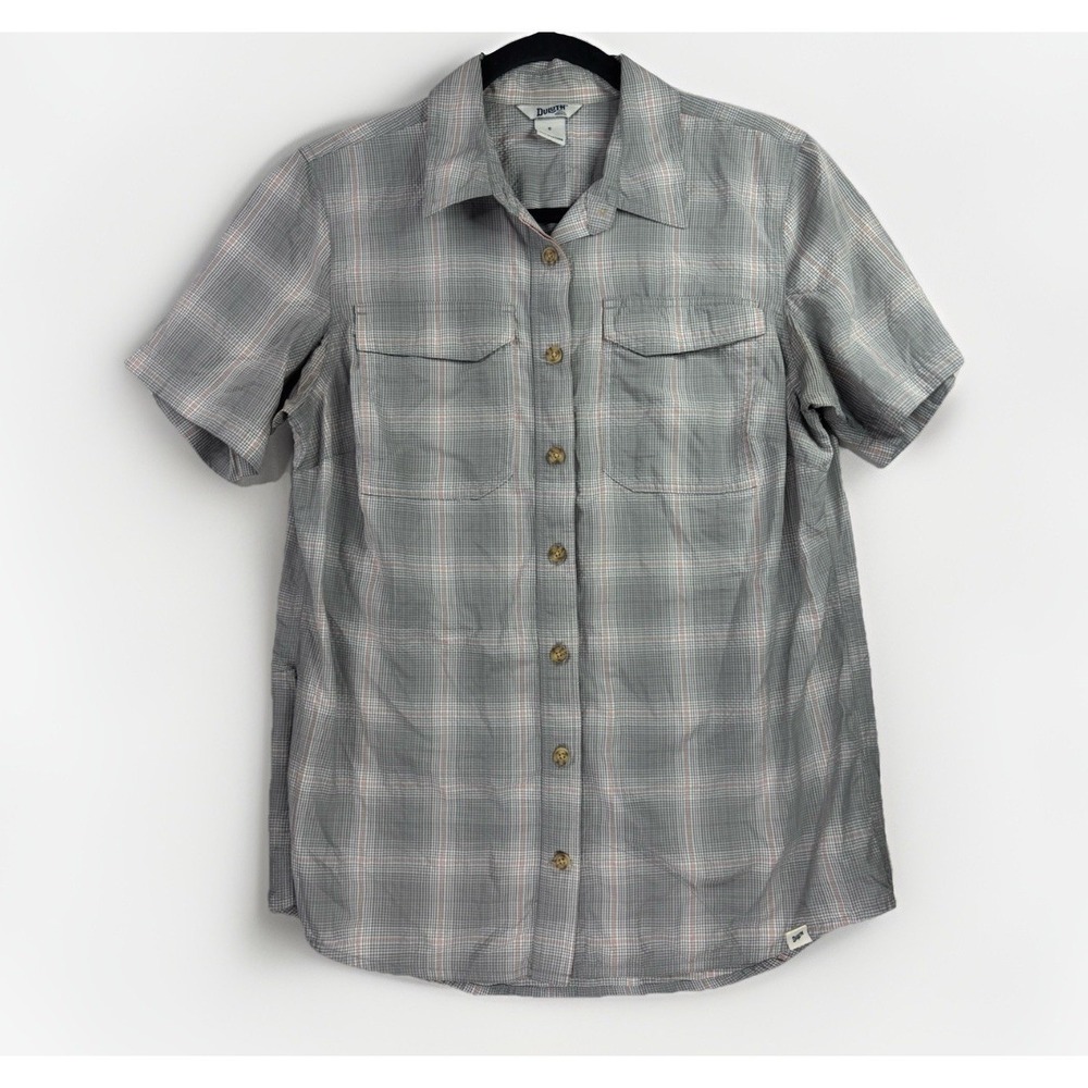 Duluth Trading Shirt Womens Small S Gray Plaid Lightweight Button Up Outdoors
